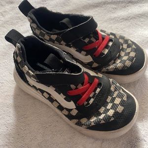 Toddler Vans size 9.5 black/ white checkered with red “ laces”
